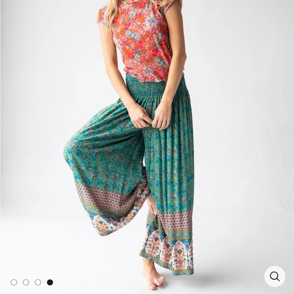 NATURAL LIFE Teal Floral Wide-Leg Pants
